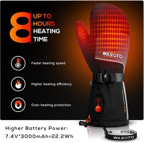 Heated Mittens Gloves for Women Men 7.4V 22.2WH Electric Rechargeable Waterproof Ski Gloves for Winter Work Skiing Snowboarding Hiking Fishing Camping(M) in Kuwait
