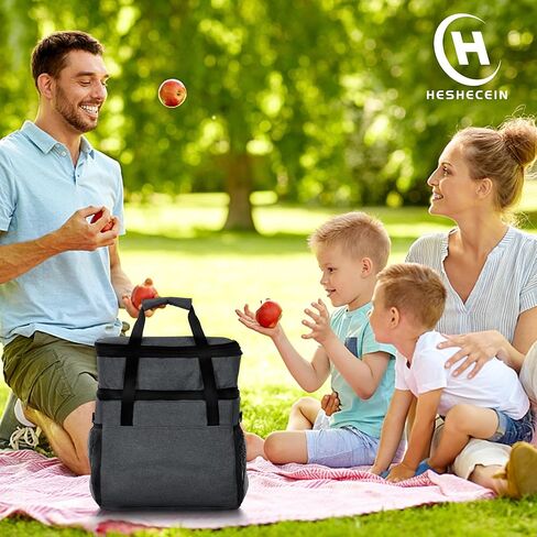 حقيبة تبريد 45 علبة للرجال والنساء، صندوق غداء معزول بطابقين كبير قابل للتوسيع سعة 32 لتر، حقيبة غداء تبريد مضادة للتسرب وقابلة لإعادة الاستخدام، مناسبة للتخييم/النزهة/رحلات الطريق، رمادي داكن in Kuwait