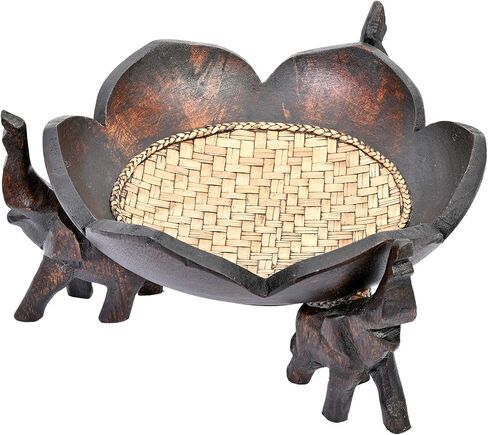 AeraVida Joyful Elephants Carrying a Blossom Lotus Rain Tree Wooden 8 inches Bowl in Saudi Arabia