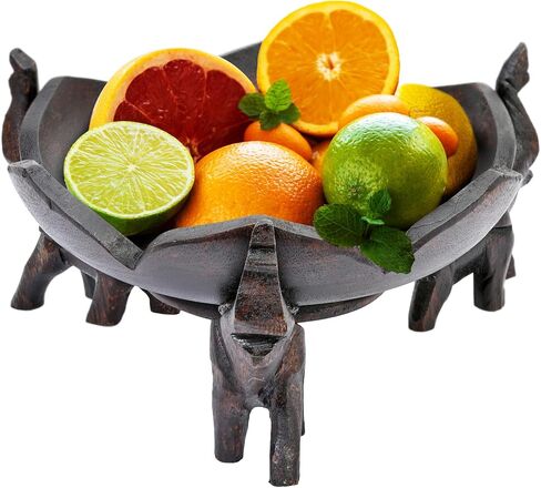 AeraVida Joyful Elephants Carrying a Blossom Lotus Rain Tree Wooden 8 inches Bowl in Saudi Arabia