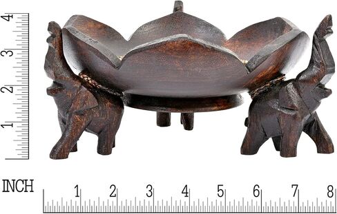 AeraVida Joyful Elephants Carrying a Blossom Lotus Rain Tree Wooden 8 inches Bowl in Saudi Arabia
