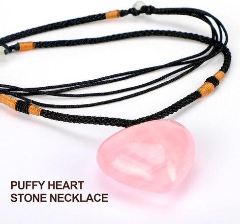 ideayard Labradorite Puffy Heart Shape Necklace, 1Pcs Handmade Carved Quartz Pendant Healing Crystal for Unisex, Rope Adjustable in Kuwait