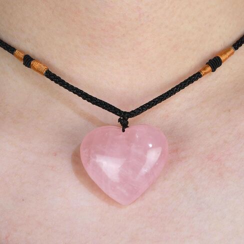 ideayard Labradorite Puffy Heart Shape Necklace, 1Pcs Handmade Carved Quartz Pendant Healing Crystal for Unisex, Rope Adjustable in Kuwait