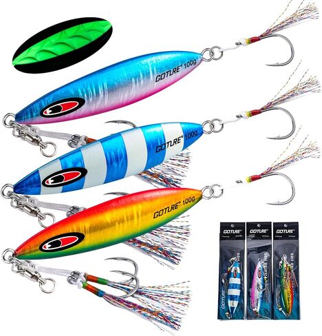 Goture بطيئة سقوط مسطح تهزهز مضيئة الرصاص العمودي تهزهز المياه المالحة الاصطناعي إغراء تهزهز الصيد إغراء مع اثنين من مساعدة Mustad هوك لسمك التونة الكنعد باس السلمون in Kuwait