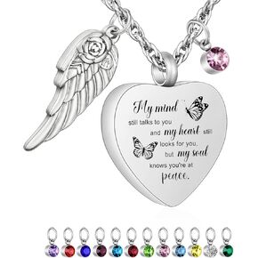 SOITIS قلادة الجرة للرماد 12 قطعة جوهرة الميلاد مجوهرات الحرق للرماد قلادة القلب للرماد - عقلي لا يزال يتحدث إليك in Kuwait