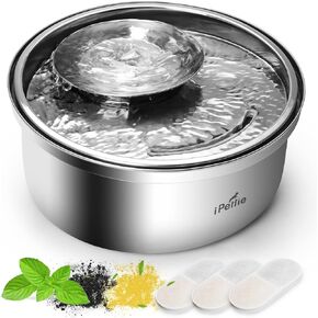 نسخة مطورة من نافورة المياه من الفولاذ المقاوم للصدأ من iPettie Trumpet Pet، سعة 100 أونصة/3 لتر، رائعة لجميع مراحل الحياة، تصميم مائل 7 درجات، ترشيح صحي على 4 مراحل، آمن للاستخدام في غسالة الأطباق فائق الهدوء، مع 3 مرشحات in Kuwait