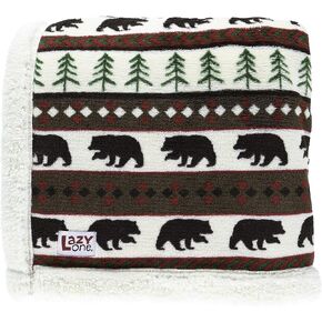 LazyOne Soft Polyester Sherpa Throw Blanket, Plaid and Animal Designs, One Size, Warm, Cozy (Bear Fair Isle) in Kuwait