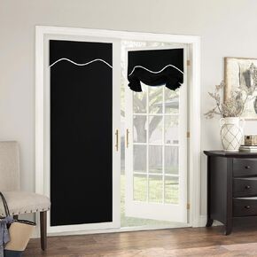 ستارة باب فرنسية شتوية معتمة بنسبة 100% - ستائر نافذة باب منزلقة معزولة حراريًا للخصوصية لباب الفناء والباب الأمامي وستارة جانبية مربوطة للظل، W26 x L69 بوصة، لوحة واحدة، أسود in Kuwait