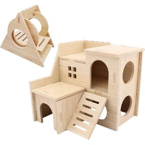 Tiny Hamster Maze Wood House Hamster Hideout Hamster Cage Fun Slide House Chew Toys for Small Animals Rat Mouse Hideouts Dwarf Gerbil Syrian Pet in Saudi Arabia