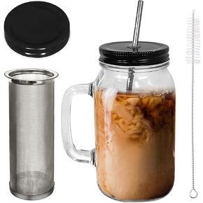 LonXFan Mason Jar Cold Brew Coffee Maker, Iced Cold Brew Coffee Maker With Metal Drinking Lid - Heavy Duty Glass Jar Coffee Brewer with Premium Mesh Filter & 750ML/25OZ in Kuwait
