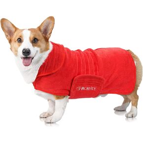 HCHYEY Dog Drying Coat, Dog Robe for Drying Dogs After Bathing & Swimming, Premium Microfibre Dog Bathrobe Towel- Super Absorbent Pet Bath Robe for Dogs at Home and Outdoors (Dark Blue, M)