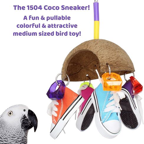 Bonka Bird Toys 1782 Duo Coco Sneaker 15" x 5.50", Large Parrot Tug Pull Forage Chew Cage Toy, Macaw, Amazon, African Grey, and Similar in Saudi Arabia