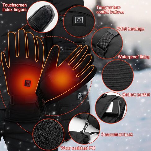 IFWATER Heated Gloves for Men Rechargeable Electric Battery Powered Heating Ski Gloves with 3 Levels Setting Touchscreen Waterproof Winter Thermal Gloves for Outdoor Indoor Gloves Hand Warmers in Saudi Arabia