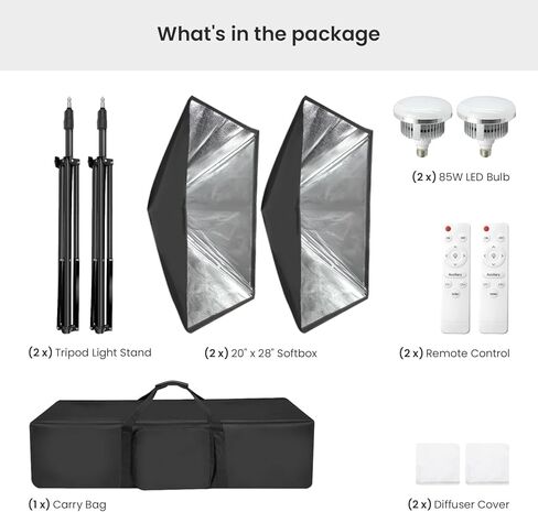 LimoStudio [2 Set] 20 x 28 inch Dimension Soft Box with Built-in Single Bulb Socket with 85 Watt Light Bulb, Photo Video Studio, AGG2557 in Kuwait