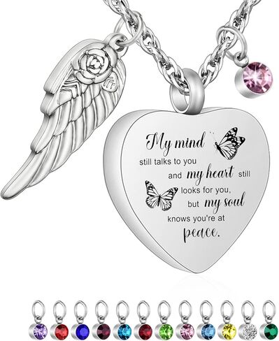 SOITIS قلادة الجرة للرماد 12 قطعة جوهرة الميلاد مجوهرات الحرق للرماد قلادة القلب للرماد - عقلي لا يزال يتحدث إليك in Kuwait