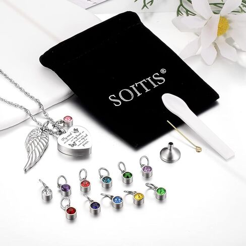 SOITIS قلادة الجرة للرماد 12 قطعة جوهرة الميلاد مجوهرات الحرق للرماد قلادة القلب للرماد - عقلي لا يزال يتحدث إليك in Kuwait