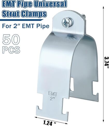 Landhoow 50 قطعة EMT Pipe Universal Strut Clamps Strut Channel ملحق الكهربائية المجلفن قناة المشبك مع الترباس والجوز، المشبك الأنابيب الصلبة، أداة المشبك (2 بوصة) in Saudi Arabia