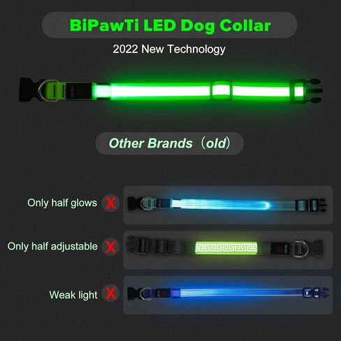 BiPawTi تضيء أطواق الكلاب - طوق كلب LED قابل لإعادة الشحن يتوهج في الظلام أطواق كلب - طوق كلب مضاء آمن لمشي الكلاب، والتخييم، والمشي لمسافات طويلة in Kuwait