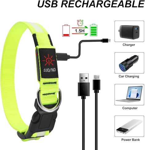 BiPawTi تضيء أطواق الكلاب - طوق كلب LED قابل لإعادة الشحن يتوهج في الظلام أطواق كلب - طوق كلب مضاء آمن لمشي الكلاب، والتخييم، والمشي لمسافات طويلة in Kuwait
