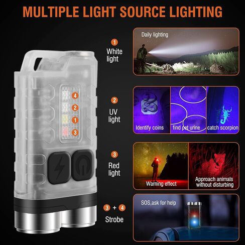 BORUIT V3 Small Powerful EDC Flashlight with Red UV Blue Light -Super Bright 900LM Rechargeable Mini Pocket LED Keychain Flash Light - 10 Mode, USB-C, IP65 Waterproof, Magnet, Black in Saudi Arabia