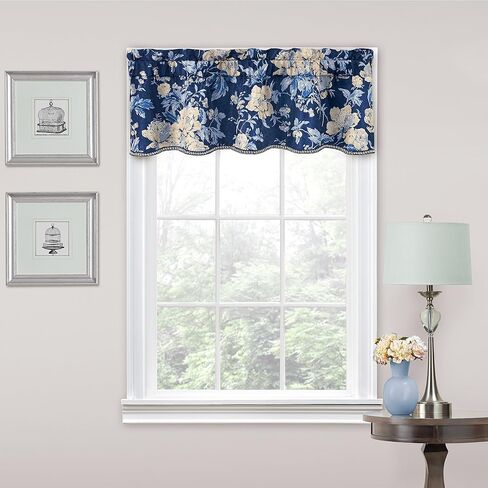 Waverly Traditions Forever Yours Valances for Windows Rod Pocket Curtains for -Kitchen and Living Room, 52" x 16", Indigo in Kuwait