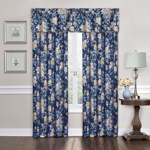 Waverly Traditions Forever Yours Valances for Windows Rod Pocket Curtains for -Kitchen and Living Room, 52" x 16", Indigo in Kuwait