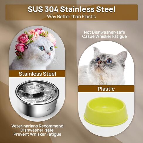 نسخة مطورة من نافورة المياه من الفولاذ المقاوم للصدأ من iPettie Trumpet Pet، سعة 100 أونصة/3 لتر، رائعة لجميع مراحل الحياة، تصميم مائل 7 درجات، ترشيح صحي على 4 مراحل، آمن للاستخدام في غسالة الأطباق فائق الهدوء، مع 3 مرشحات in Kuwait