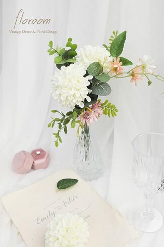زهور الداليا الاصطناعية من Floroom 25 قطعة من الورود المزيفة المصنوعة من الرغوة العاجية ذات المظهر الحقيقي مع سيقان لباقات الزفاف DIY قطع مركزية لحفلات الزفاف البيضاء وترتيبات الزهور وطاولات الحفلات وديكور المنزل in Kuwait