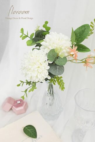 زهور الداليا الاصطناعية من Floroom 25 قطعة من الورود المزيفة المصنوعة من الرغوة العاجية ذات المظهر الحقيقي مع سيقان لباقات الزفاف DIY قطع مركزية لحفلات الزفاف البيضاء وترتيبات الزهور وطاولات الحفلات وديكور المنزل in Kuwait