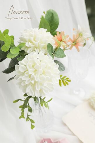 زهور الداليا الاصطناعية من Floroom 25 قطعة من الورود المزيفة المصنوعة من الرغوة العاجية ذات المظهر الحقيقي مع سيقان لباقات الزفاف DIY قطع مركزية لحفلات الزفاف البيضاء وترتيبات الزهور وطاولات الحفلات وديكور المنزل in Kuwait