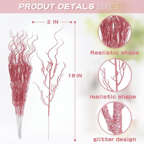 16 Pcs Artificial Curly Willow Branches Plants Decorative Brown Twig Stems Spray Tall for Vase DIY Crafts Wedding Floral Arrangement Home Decor(Black, Purple, Bronze, 30 Pcs) in Saudi Arabia