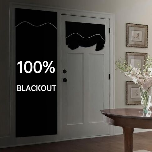 ستارة باب فرنسية شتوية معتمة بنسبة 100% - ستائر نافذة باب منزلقة معزولة حراريًا للخصوصية لباب الفناء والباب الأمامي وستارة جانبية مربوطة للظل، W26 x L69 بوصة، لوحة واحدة، أسود in Kuwait