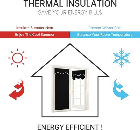 ستارة باب فرنسية شتوية معتمة بنسبة 100% - ستائر نافذة باب منزلقة معزولة حراريًا للخصوصية لباب الفناء والباب الأمامي وستارة جانبية مربوطة للظل، W26 x L69 بوصة، لوحة واحدة، أسود in Kuwait