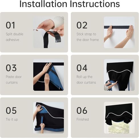 ستارة باب فرنسية شتوية معتمة بنسبة 100% - ستائر نافذة باب منزلقة معزولة حراريًا للخصوصية لباب الفناء والباب الأمامي وستارة جانبية مربوطة للظل، W26 x L69 بوصة، لوحة واحدة، أسود in Kuwait