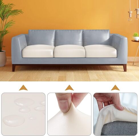 YISUN PU Leather Couch Cushion Sofa Cover, Waterproof Stretch Couch Cushion Slipcovers, Faux Leather Sofa Slipcovers Loveseat Couch Cushion Replacement Chair/Furniture Protector, 3 Pcs (Brown) in Kuwait