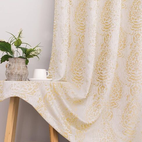 Mrs.Naturall ستائر تان/رمادي داكن محايدة بطول 84 بوصة لغرفة المعيشة، فقط 50% ستائر تعتيم فاخرة بوهو دمشقية هندسية لغرفة النوم، بني فاتح ورمادي in Kuwait