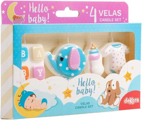 dekora - Set of 3D Baby Birthday Candles for Children's Cakes - Original Birthday Candle Children - Pack of 4 in Kuwait