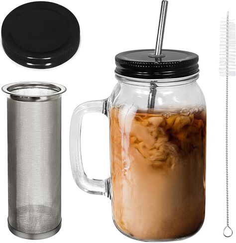 LonXFan Mason Jar Cold Brew Coffee Maker, Iced Cold Brew Coffee Maker With Metal Drinking Lid - Heavy Duty Glass Jar Coffee Brewer with Premium Mesh Filter & 750ML/25OZ in Kuwait