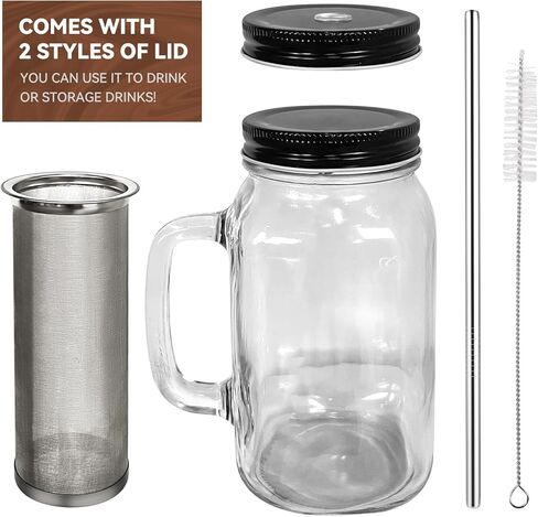 LonXFan Mason Jar Cold Brew Coffee Maker, Iced Cold Brew Coffee Maker With Metal Drinking Lid - Heavy Duty Glass Jar Coffee Brewer with Premium Mesh Filter & 750ML/25OZ in Kuwait