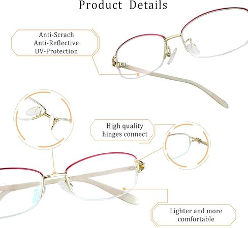 LifeArt Alloy Semi-Rimless Reading Glasses,Blue Light Blocking Glasses, Anti Eyestrain, Computer Gaming Glasses, TV Glasses for Women Men, Anti Glare (Purple, 2.75 Magnification) in Saudi Arabia