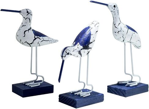 سي هوج بحري ساحلي الطيور التماثيل - لطيف خشبي عتيق عتيق زخرفة رومانسي الاسترخاء شاطئ البحر البحر موضوع يدوي سطح المكتب تمثال طائر البحر البحر - ديكور المنزل والمكتب والفندق (3 قطع) in Kuwait