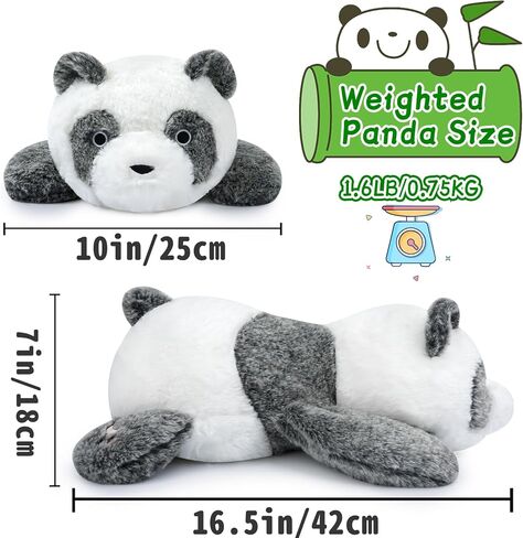 prewplam الحيوان المحشو المرجح، 1.6 رطل 16 "الباندا المرجحة القطيفة، لينة الحيوان المحشو المرجح للقلق، kawaii الباندا الرمادية الحيوان المرجحة المعانقة وسادة هدية للأطفال والكبار in Kuwait