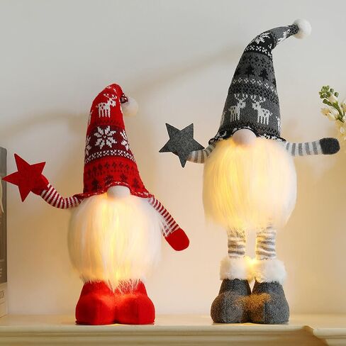 2pc Lighted Standing Christmas Gnomes Decorations with Retractable Spring Legs Light up Christmas Knome Gift Winter Tabletop Christmas Decorations in Saudi Arabia
