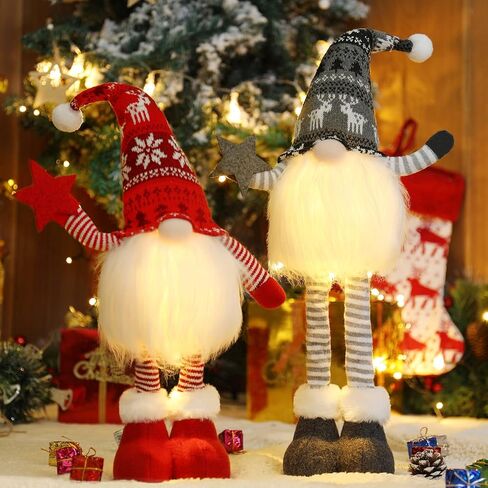 2pc Lighted Standing Christmas Gnomes Decorations with Retractable Spring Legs Light up Christmas Knome Gift Winter Tabletop Christmas Decorations in Saudi Arabia