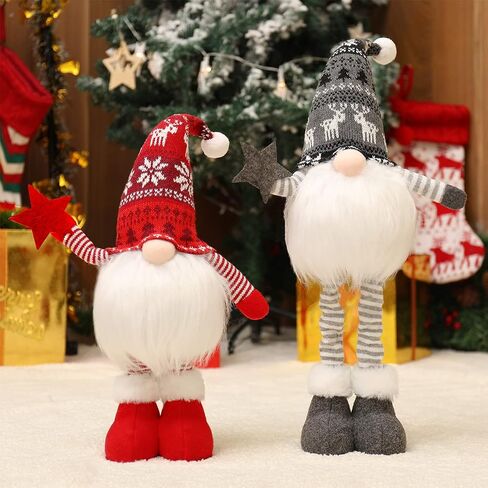 2pc Lighted Standing Christmas Gnomes Decorations with Retractable Spring Legs Light up Christmas Knome Gift Winter Tabletop Christmas Decorations in Saudi Arabia
