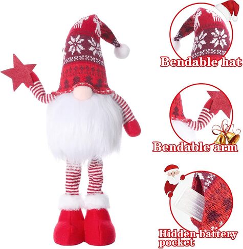 2pc Lighted Standing Christmas Gnomes Decorations with Retractable Spring Legs Light up Christmas Knome Gift Winter Tabletop Christmas Decorations in Saudi Arabia