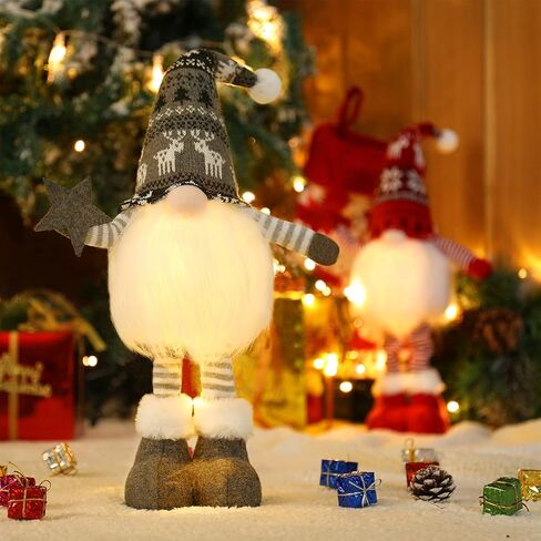 2pc Lighted Standing Christmas Gnomes Decorations with Retractable Spring Legs Light up Christmas Knome Gift Winter Tabletop Christmas Decorations in Saudi Arabia