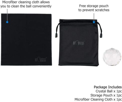 KIWIFOTOS K9 منشور كرة كريستال زجاجي شفاف بقطر 60 ملم مع خيط أنثوي 1/4 "-20 + جراب تخزين + قطعة قماش تنظيف من الألياف الدقيقة in Kuwait