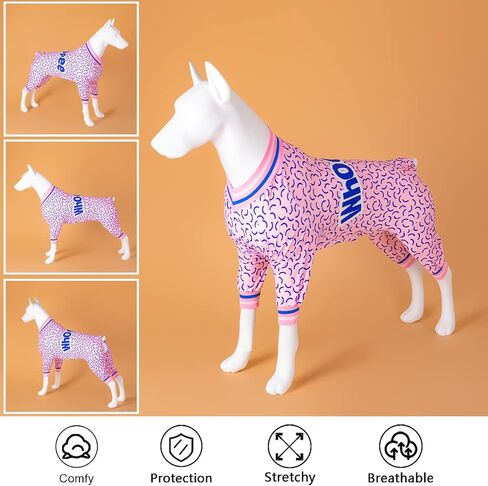 LovinPet Pets Pajamas, UV Protection, Post Operative Protection Dog Apparel, Comfy 4 Legged Coverage Dog Jumpsuit, Stretchable V Neck Letter Purple Flower Prints Jumpsuit for Large Dogs in Saudi Arabia