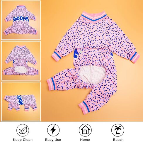 LovinPet Pets Pajamas, UV Protection, Post Operative Protection Dog Apparel, Comfy 4 Legged Coverage Dog Jumpsuit, Stretchable V Neck Letter Purple Flower Prints Jumpsuit for Large Dogs in Saudi Arabia